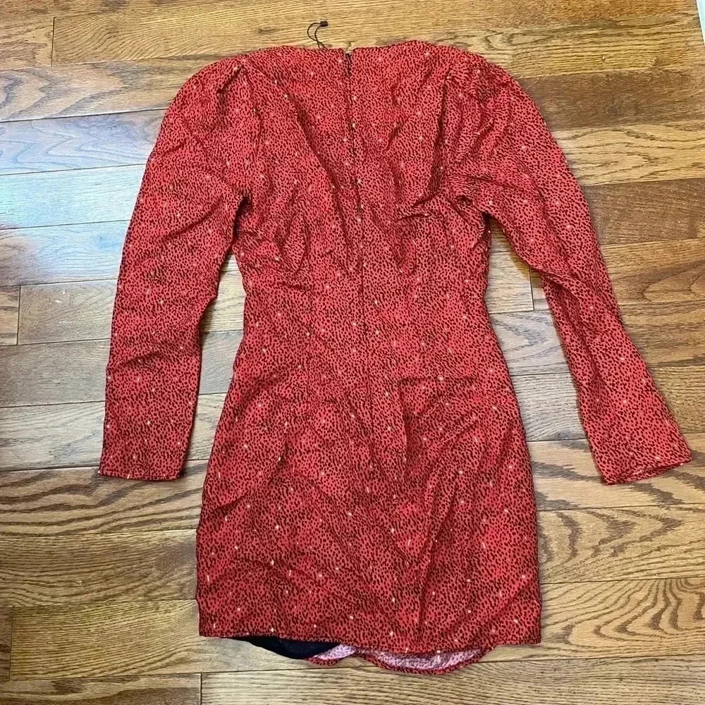 Zara Women’s Mini Dress Long Sleeve Size Large V-Neck Ruched Dress Sz S - Picture 2 of 9